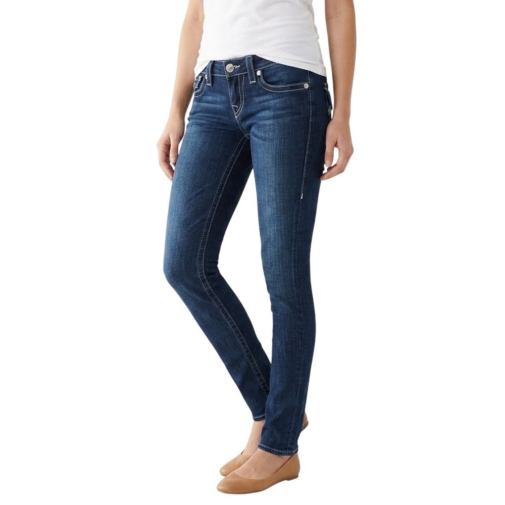 True Religion Skinny Jeans Womens 29 Dark Wash Glitter Horseshoe Flap Pocket USA
